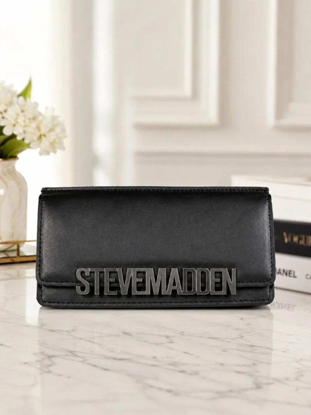 Steve Madden BCABBYY Black Flap Wallet Wristlet Zip Pouch NWT